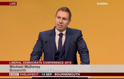 Michael Mullaney putting the case for more investment in a hinckley and Bosworth at national conferenxe