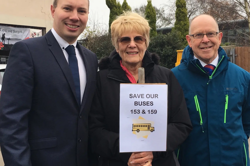 Michael Mullaney Joyce Crooks and Bill Crooks campaigning to save local bus services